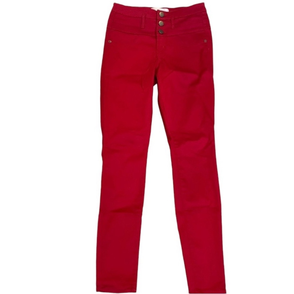 No Boundaries Bright Red High Waisted Triple Button Skinny Jeans Junior‘s Size 5